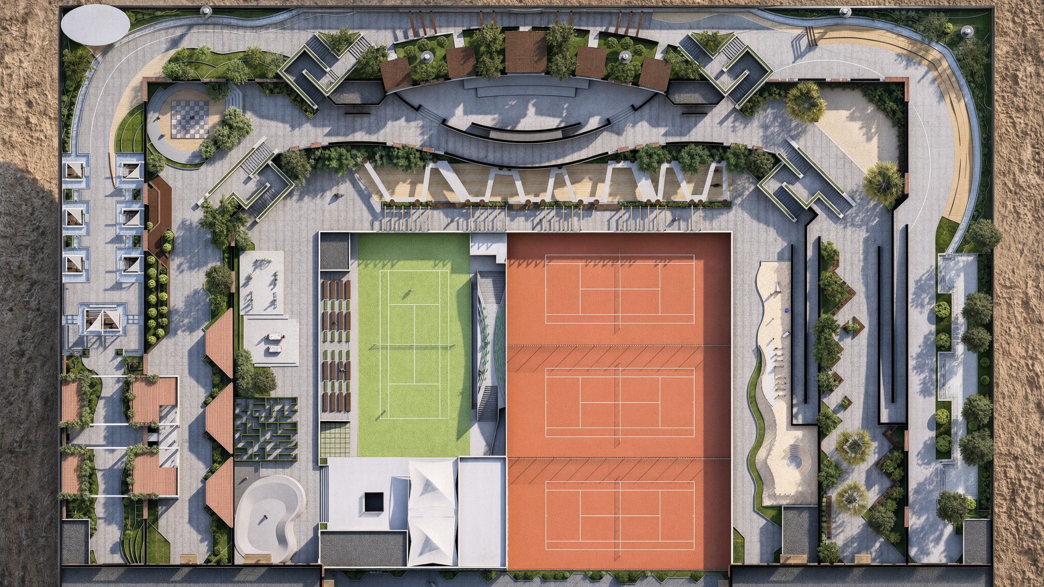 Courts at sunset