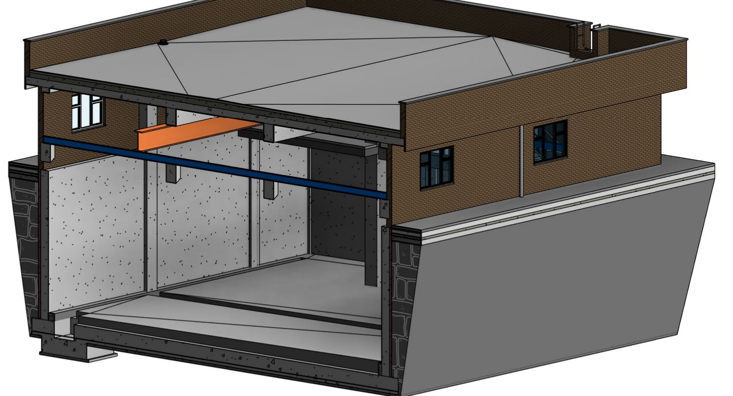 Section box, below-ground hall