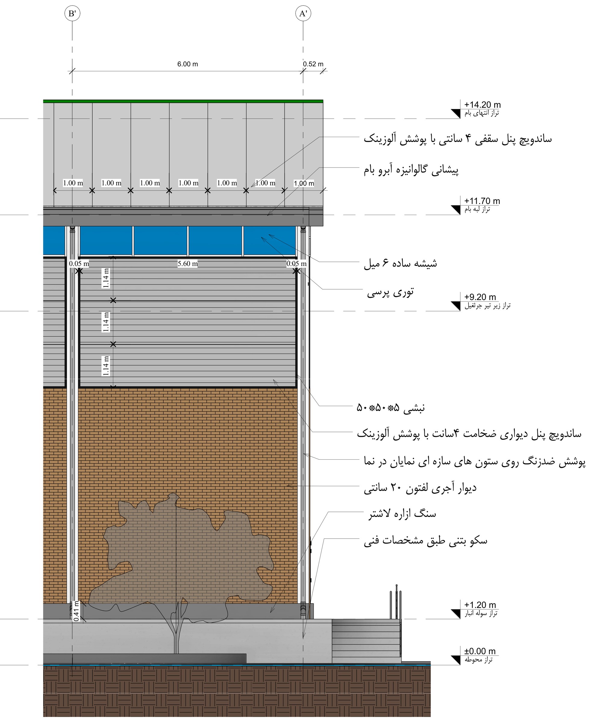 North elevation, enlarged bay