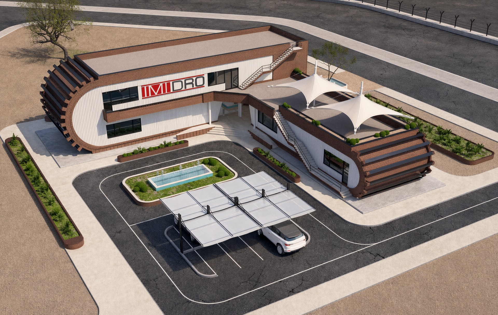 Bird's-eye render of the design