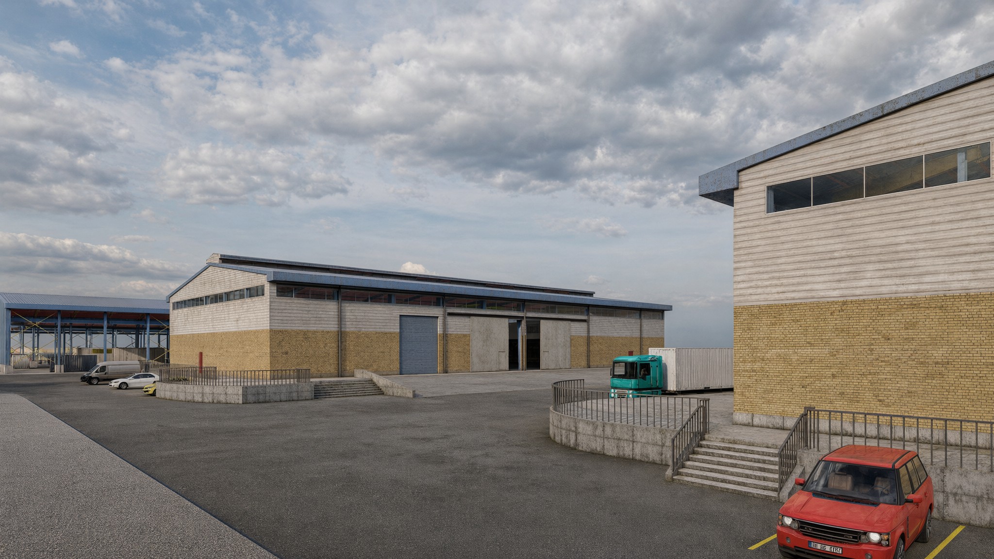 Enclosed warehouse and loading platform