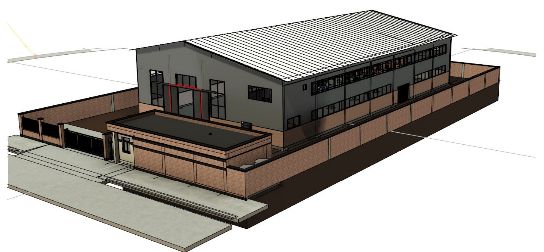 Model view with the gate building