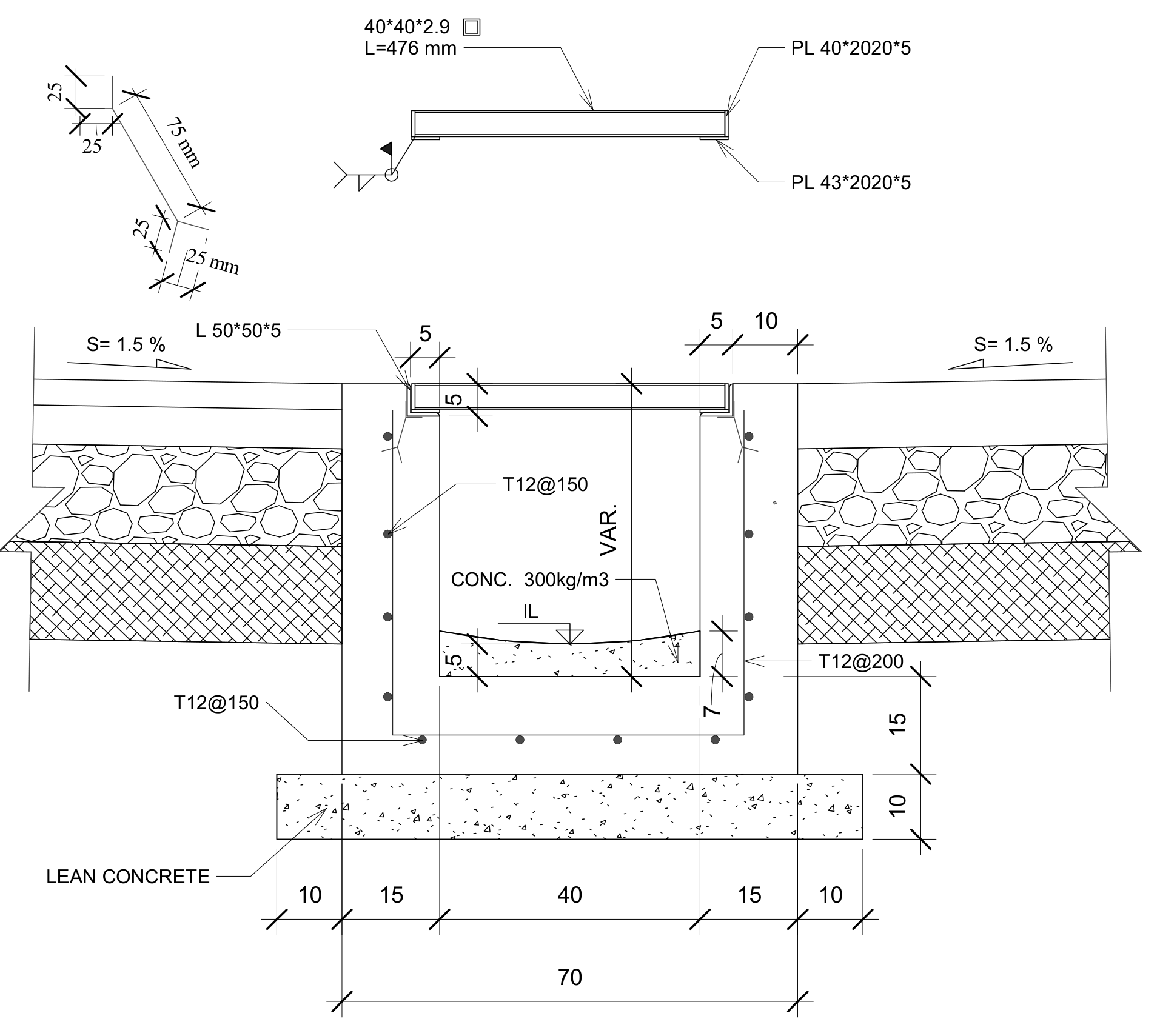 Surface water channel, section