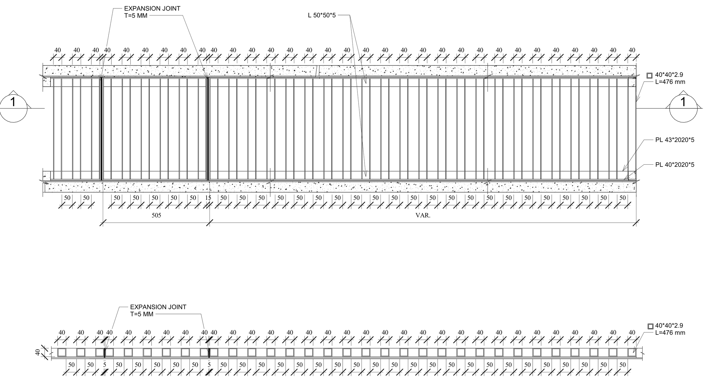 Channel grating, plan and section